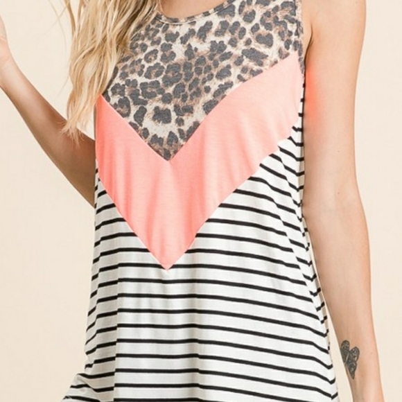 CAROL Peach Leopard Stripe Tank Top - Picture 3 of 3